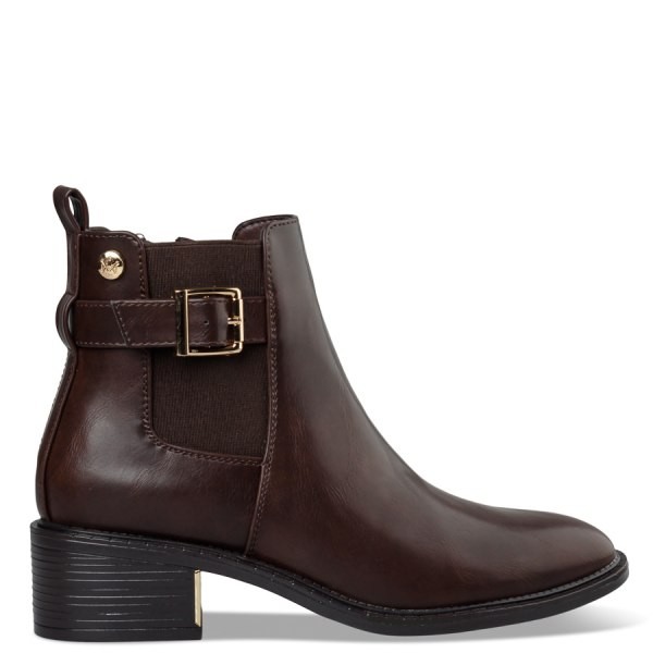 BUCKLE STRAP MID-HEEL BOOTIES