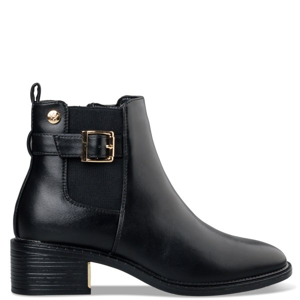 BUCKLE STRAP MID-HEEL BOOTIES
