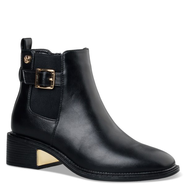 BUCKLE STRAP MID-HEEL BOOTIES